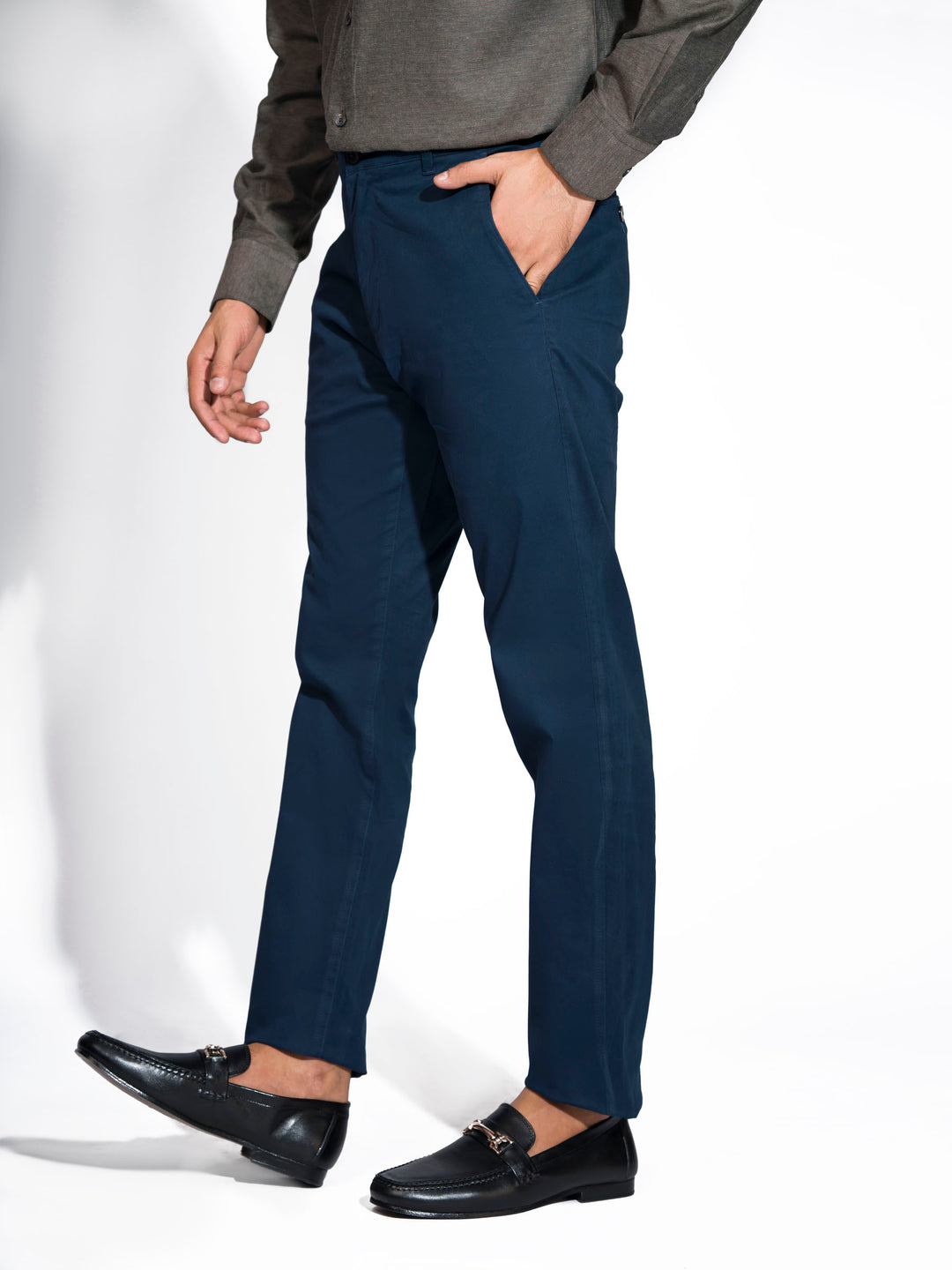 Blue Slim Fit Satin Chino