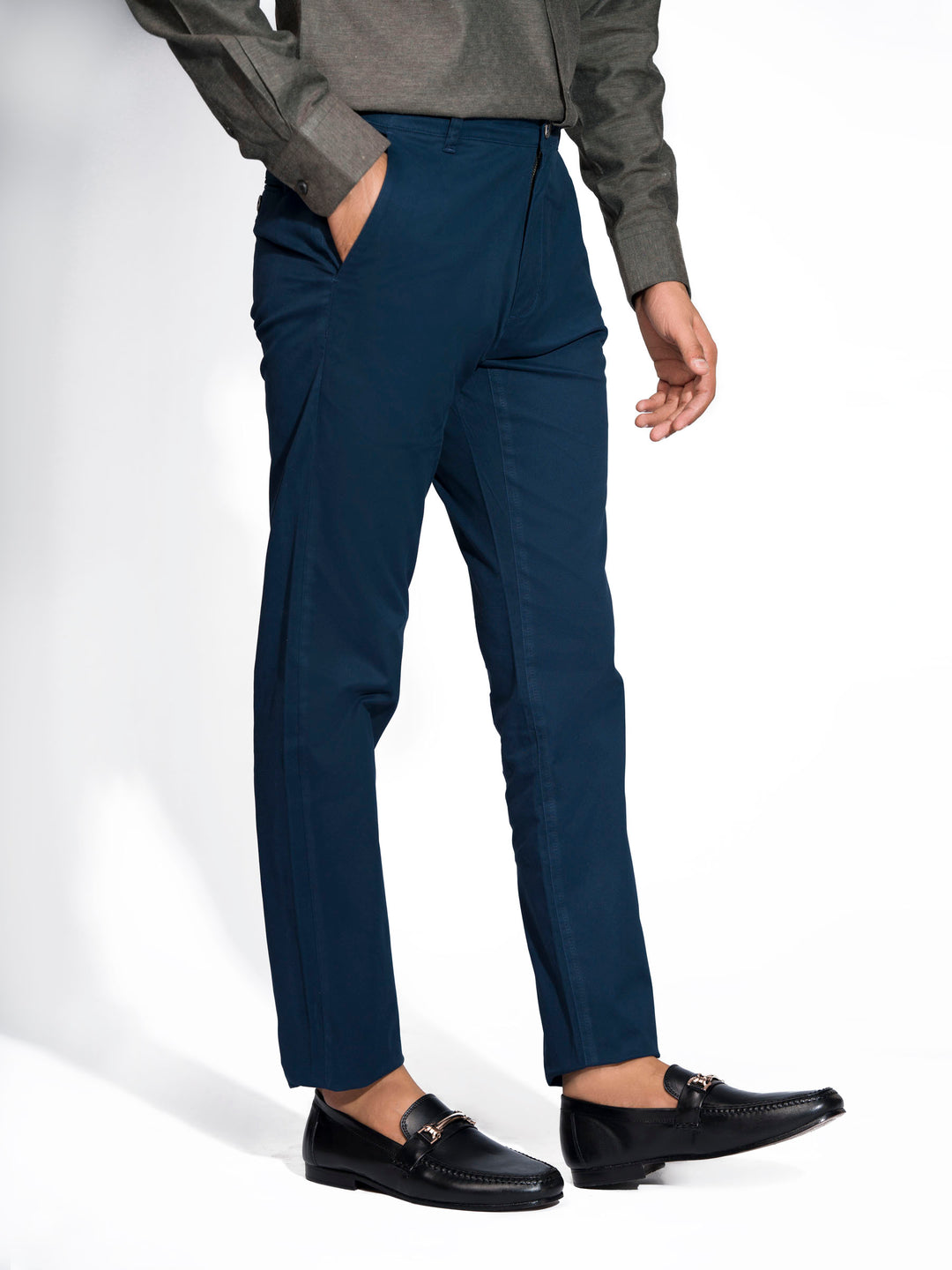 Blue Slim Fit Satin Chino