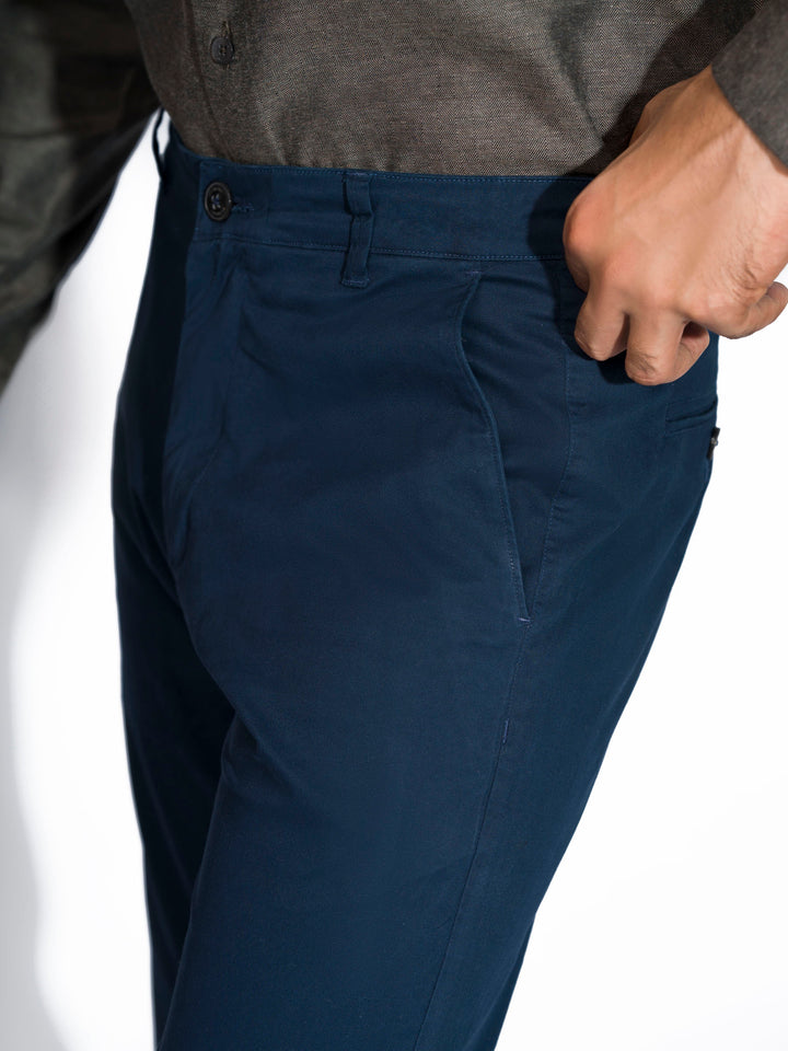 Blue Slim Fit Satin Chino