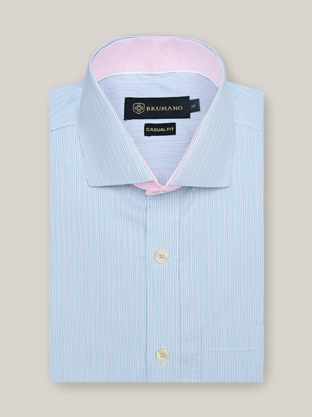 Blue Striped Formal Shirt With Pink Detailing