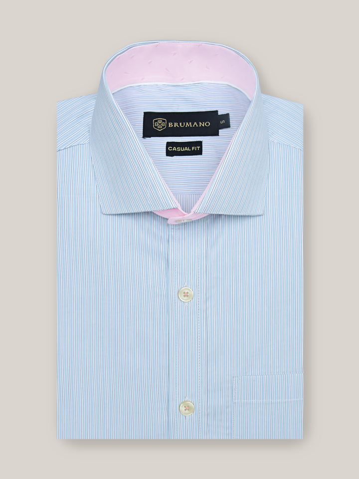 Blue Striped Formal Shirt With Pink Detailing Brumano Pakistan