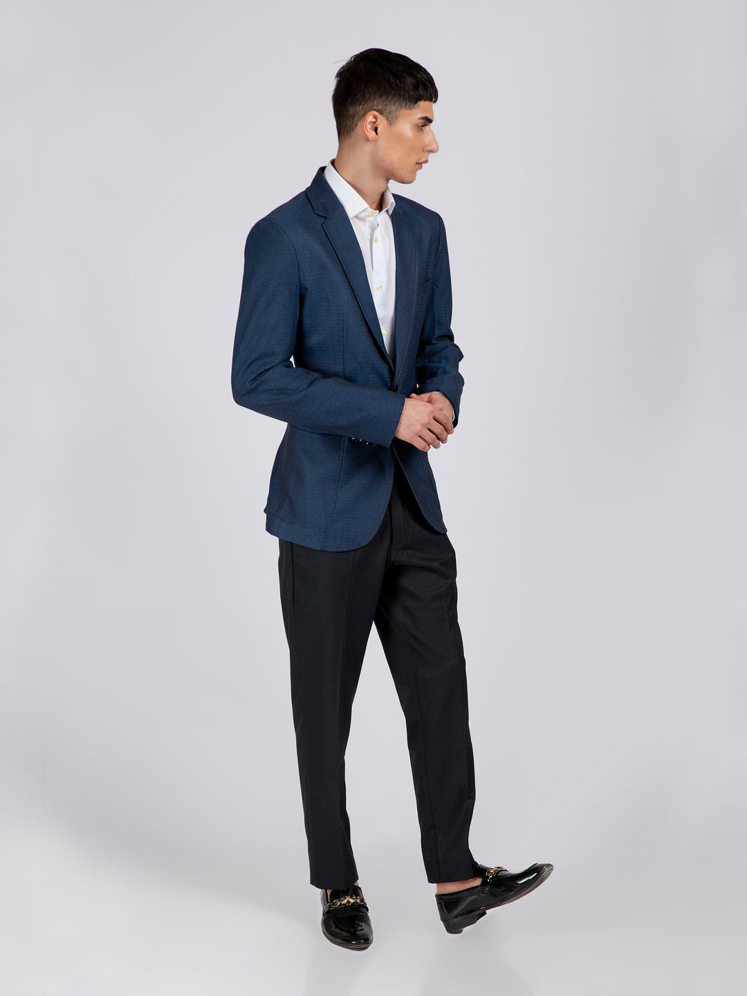 Blue textured blazer brumano pakistan