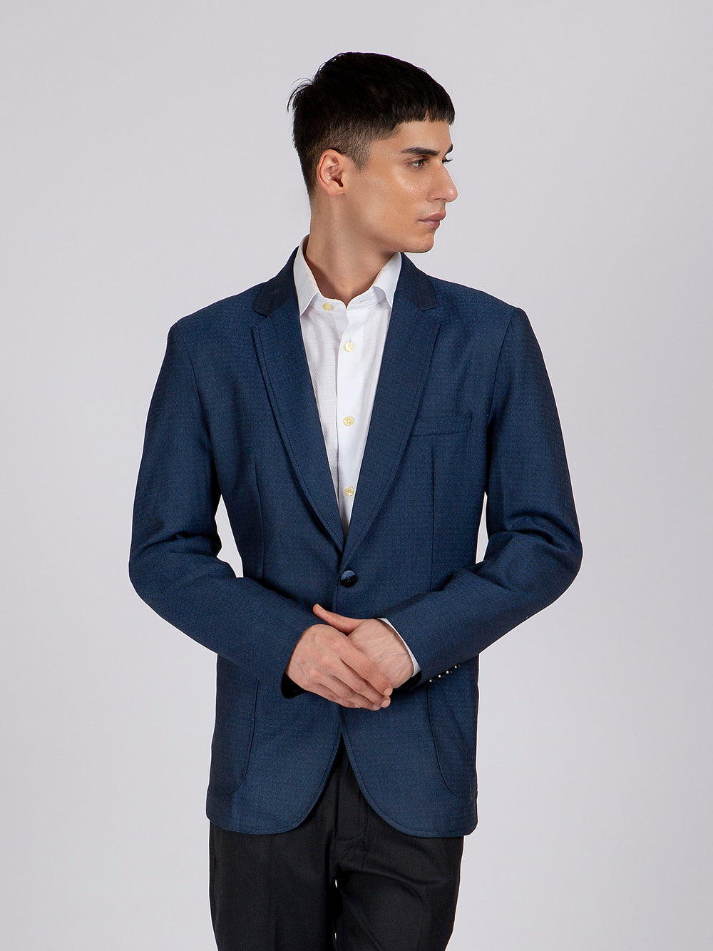 Blue textured blazer brumano pakistan