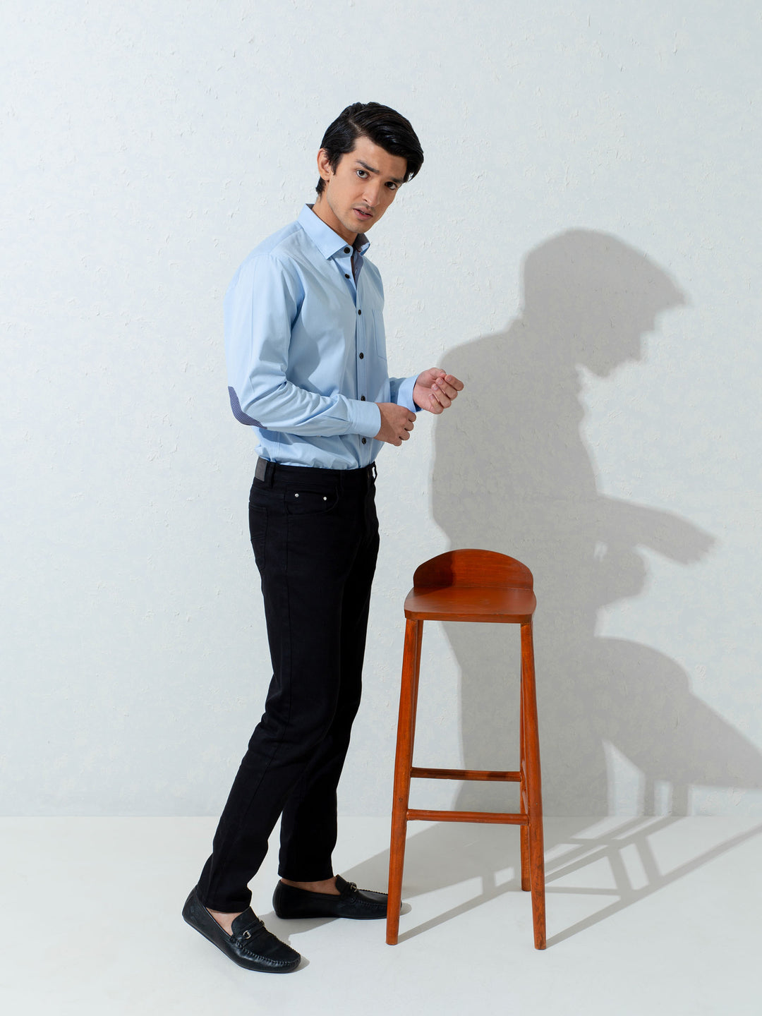 Blue Twill Shirt With Structured Elbow Patch Brumano Pakistan