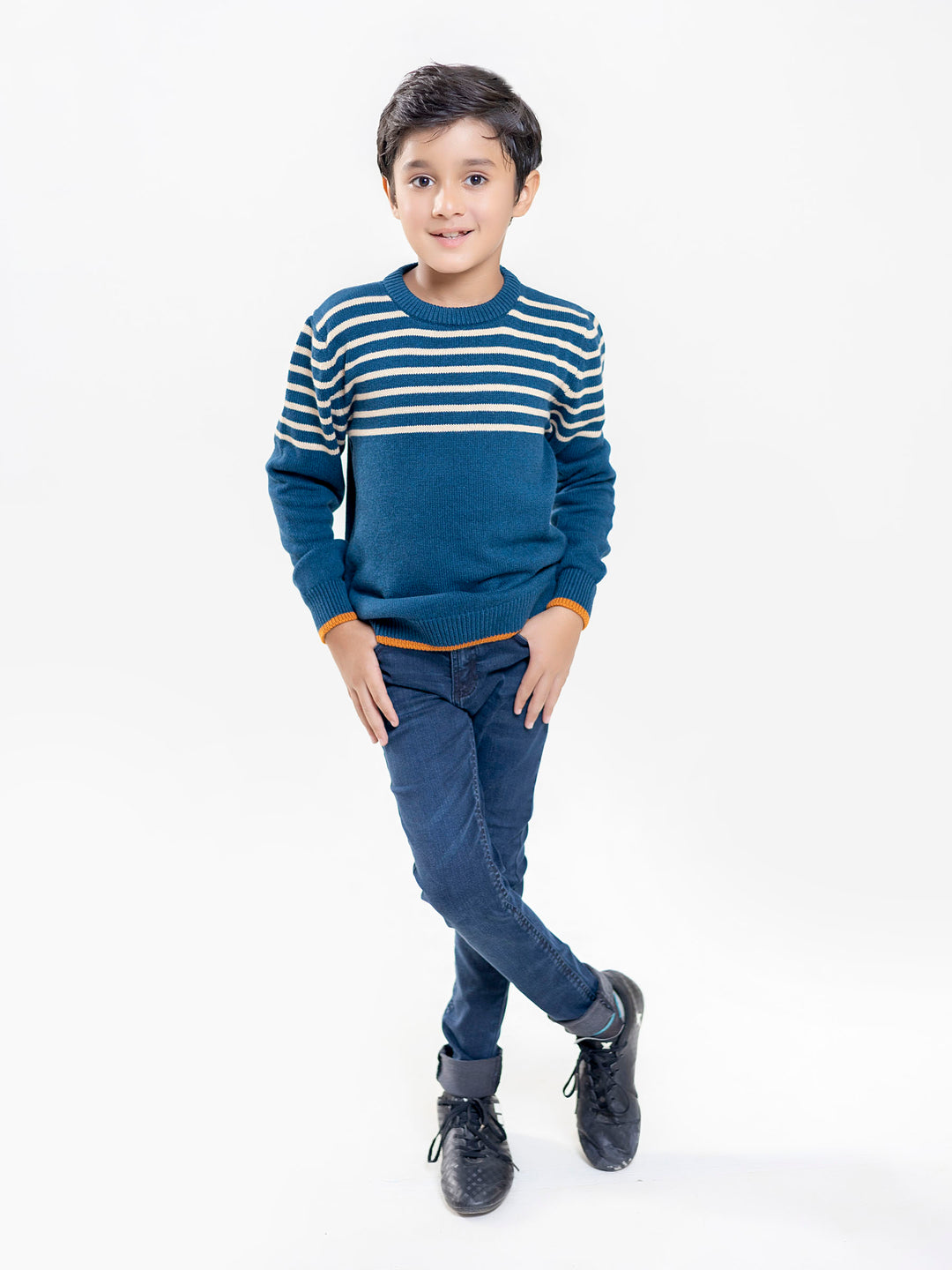 Blue & Beige Striped Casual Jumper Brumano Pakistan