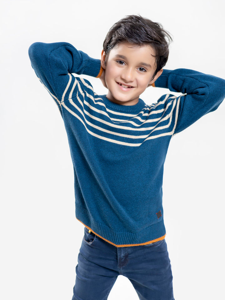 Blue & Beige Striped Casual Jumper Brumano Pakistan