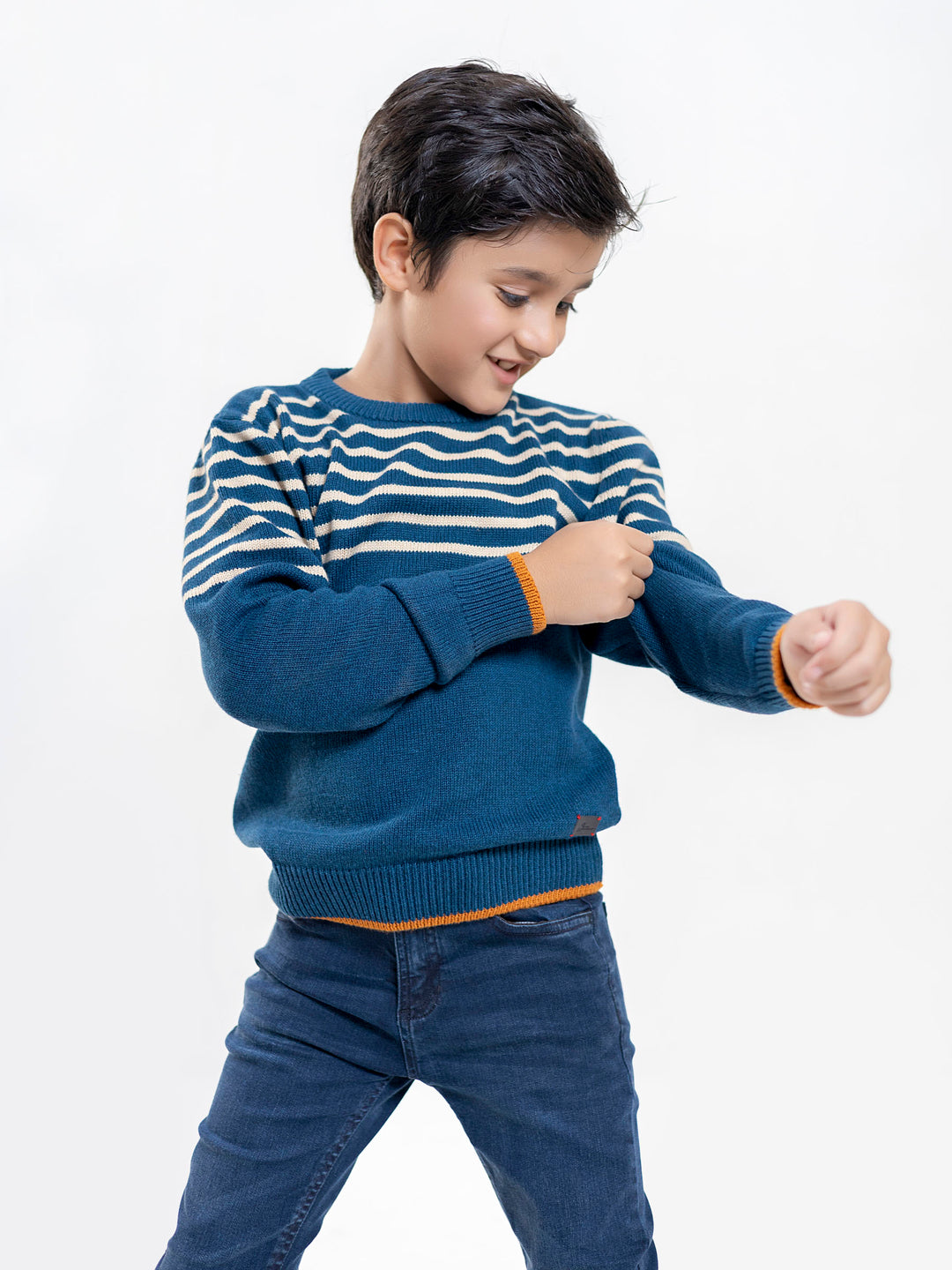 Blue & Beige Striped Casual Jumper Brumano Pakistan