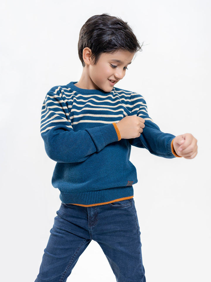 Blue & Beige Striped Casual Jumper Brumano Pakistan