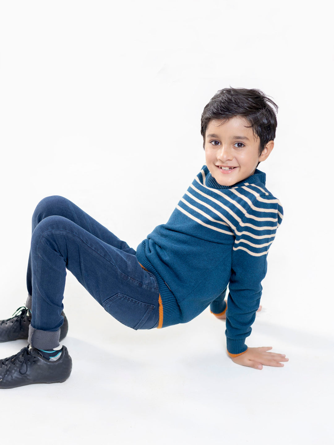 Blue & Beige Striped Casual Jumper Brumano Pakistan