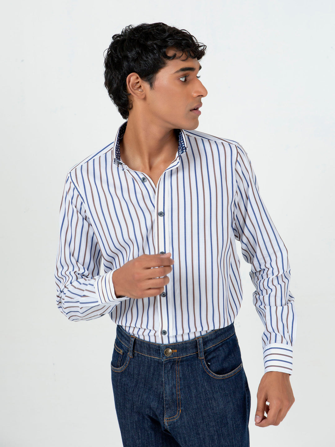 Blue & Brown Striped Button Down Shirt Brumano Pakistan