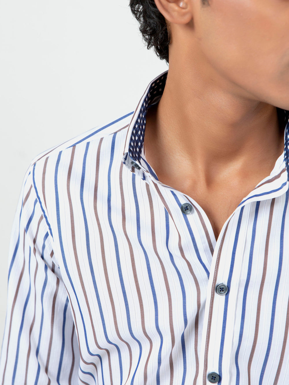 Blue & Brown Striped Button Down Shirt