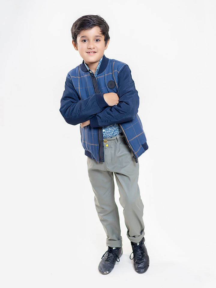 Blue & Orange Herringbone Quilted Casual Baseball Jacket Brumano Pakistan