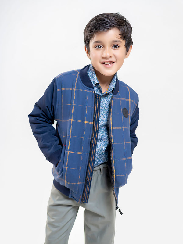Blue & Orange Herringbone Quilted Casual Baseball Jacket Brumano Pakistan