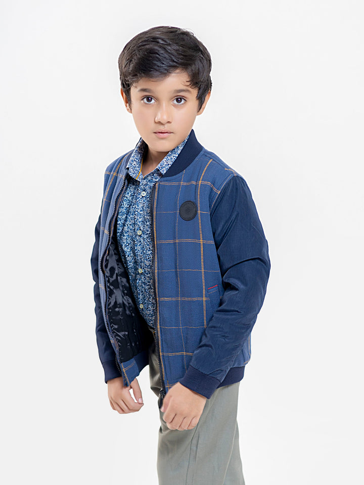Blue & Orange Herringbone Quilted Casual Baseball Jacket Brumano Pakistan