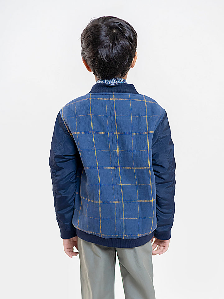 Blue & Orange Herringbone Quilted Casual Baseball Jacket Brumano Pakistan