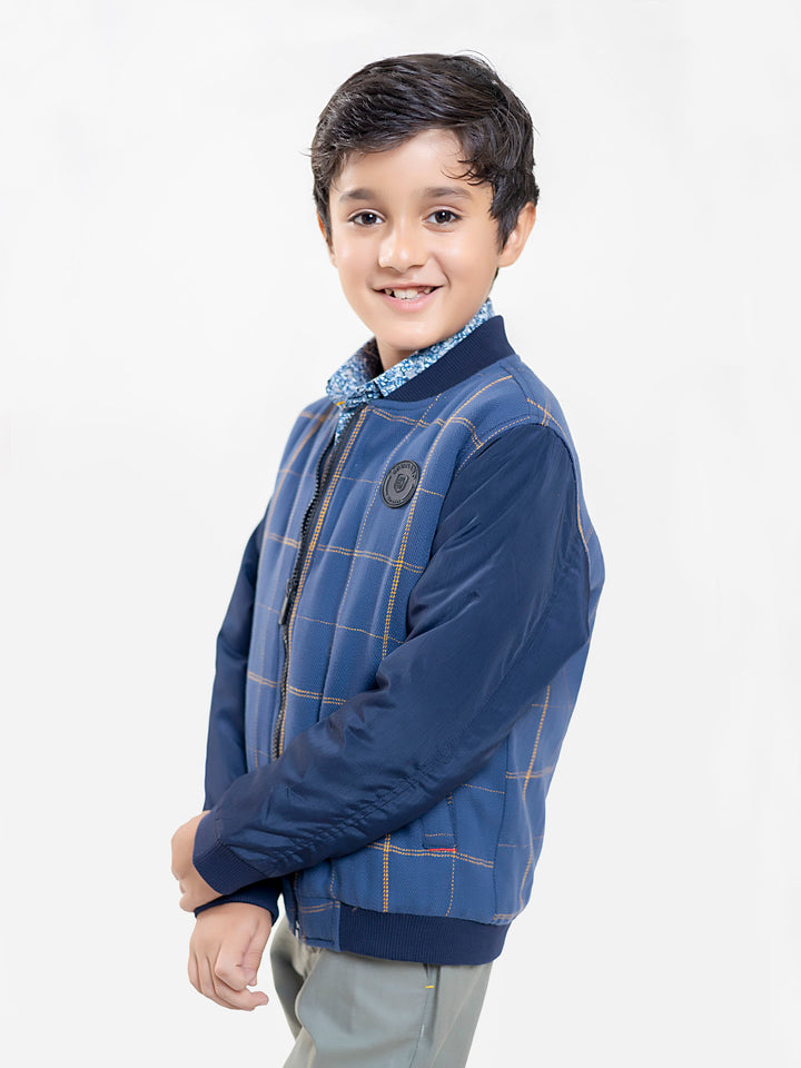 Blue & Orange Herringbone Quilted Casual Baseball Jacket Brumano Pakistan