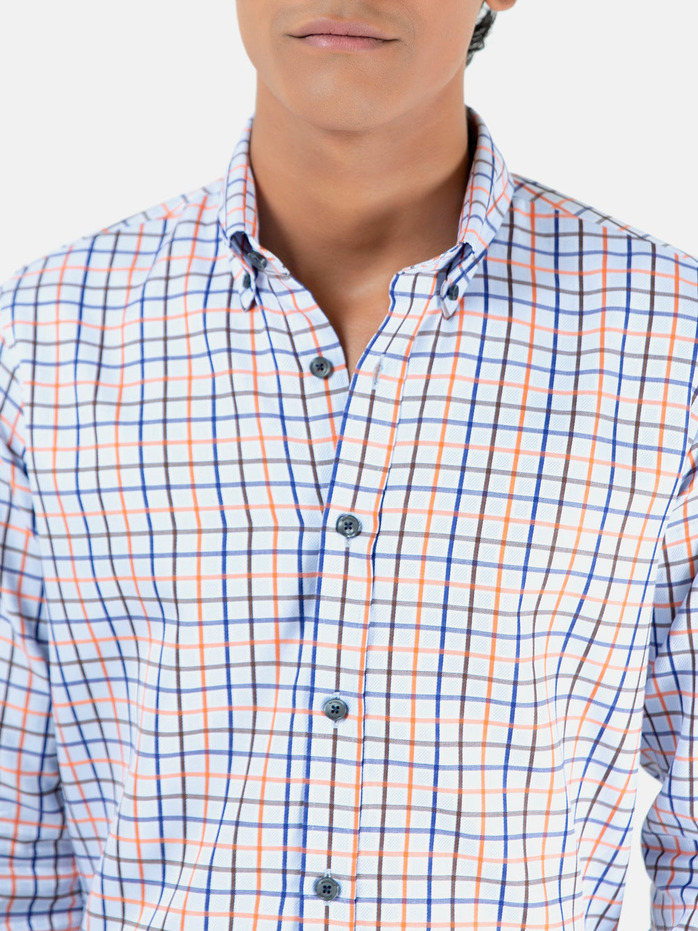 Blue & orange windowpane checkered button down shirt brumano pakistan 