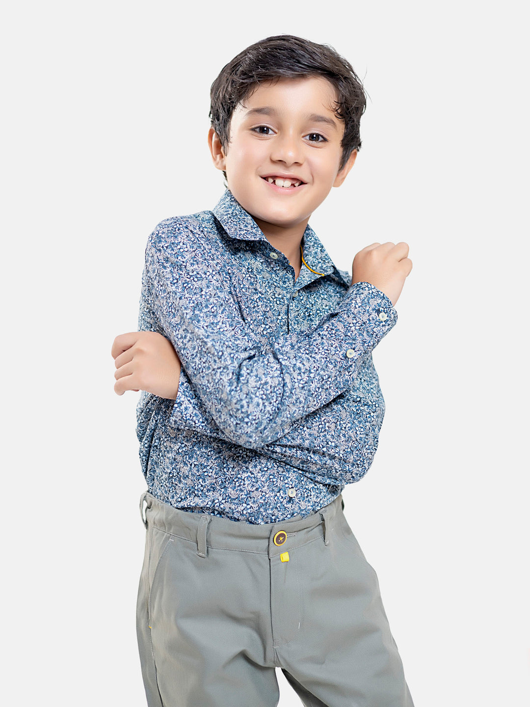 Blue & White Floral Printed Long Sleeve Casual Shirt Brumano Pakistan