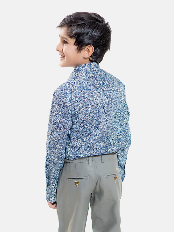 Blue & White Floral Printed Long Sleeve Casual Shirt Brumano Pakistan