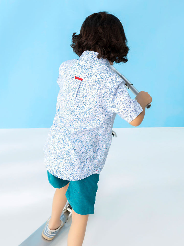 Blue & White Printed Short Sleeve Casual Shirt Brumano Pakistan