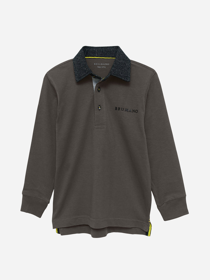 Brown Casual Full Sleeve Polo Shirt With Contrasting Collar