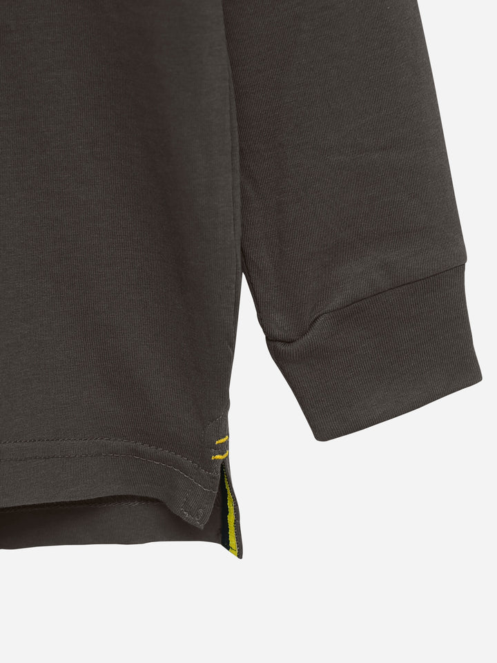 Brown Casual Full Sleeve Polo Shirt With Contrasting Collar