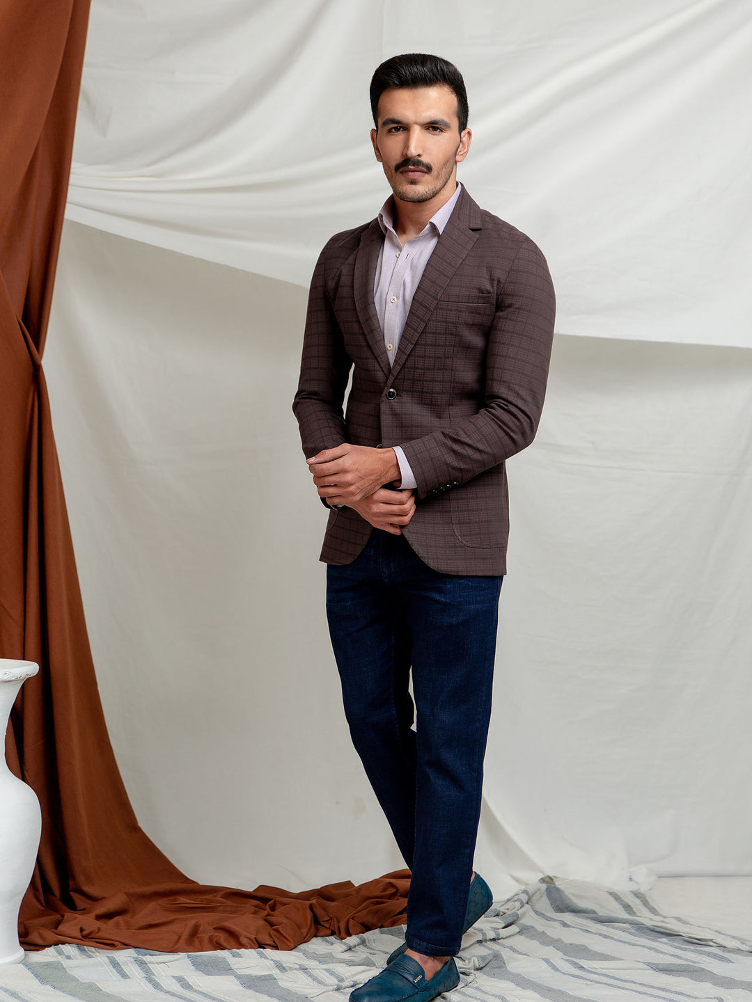 Brown Checkered Blazer Brumano Pakistan