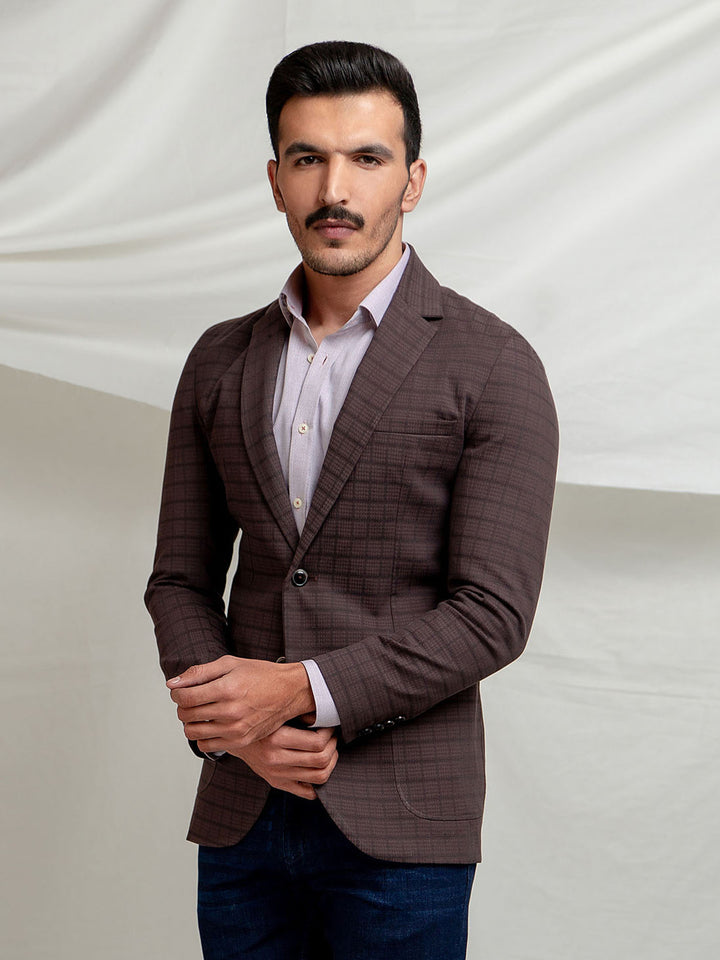 Brown Checkered Blazer Brumano Pakistan