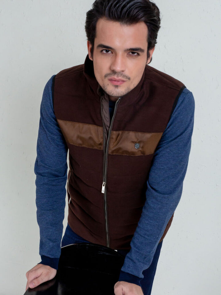 Brown Moleskin Sleeveless Jacket With Quilting - Limited Edition Brumano Pakistan