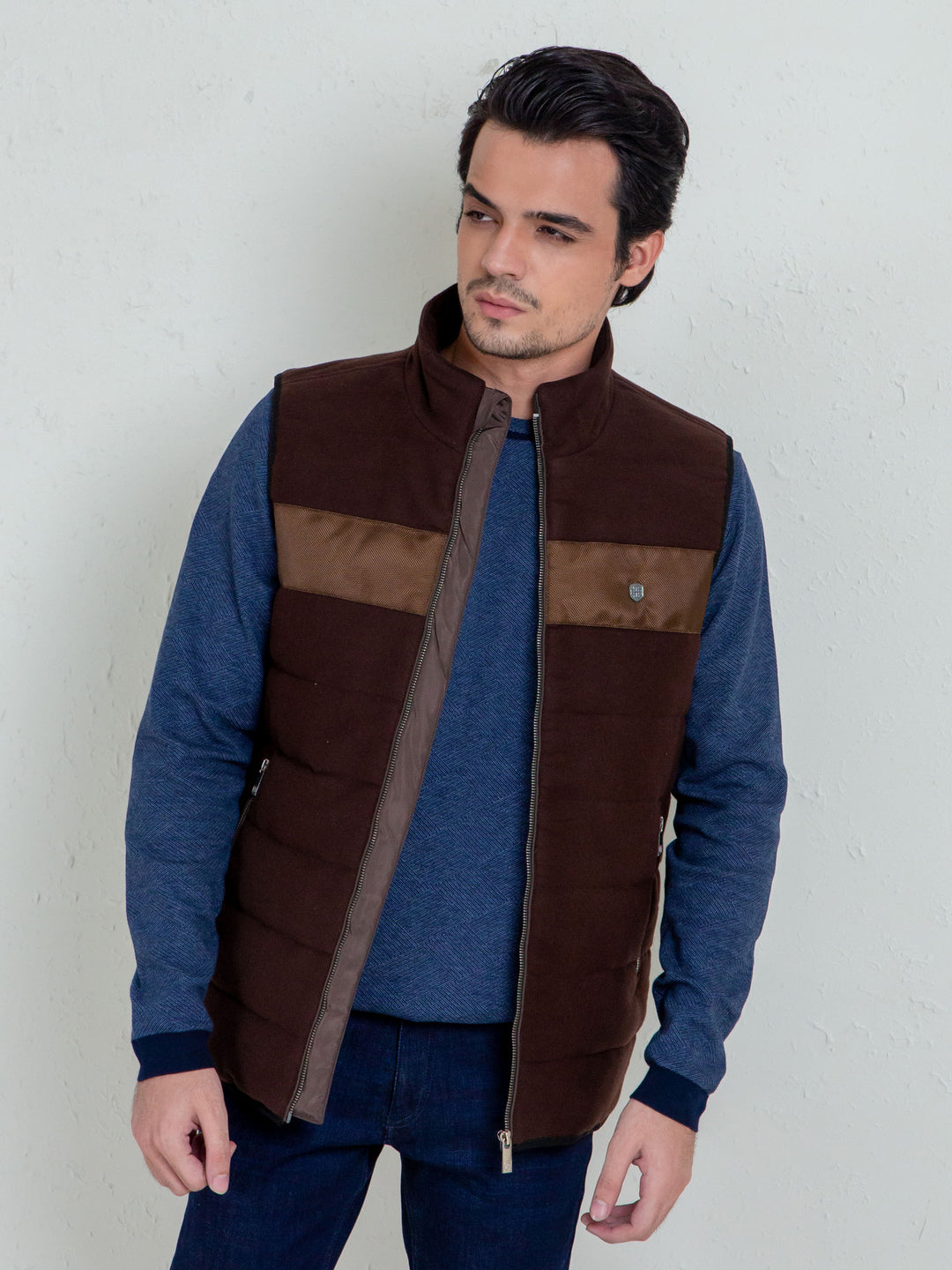 Brown Moleskin Sleeveless Jacket With Quilting - Limited Edition Brumano Pakistan