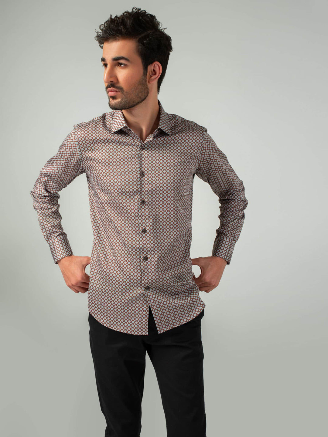 Brown Motif Printed Shirt Brumano Pakistan