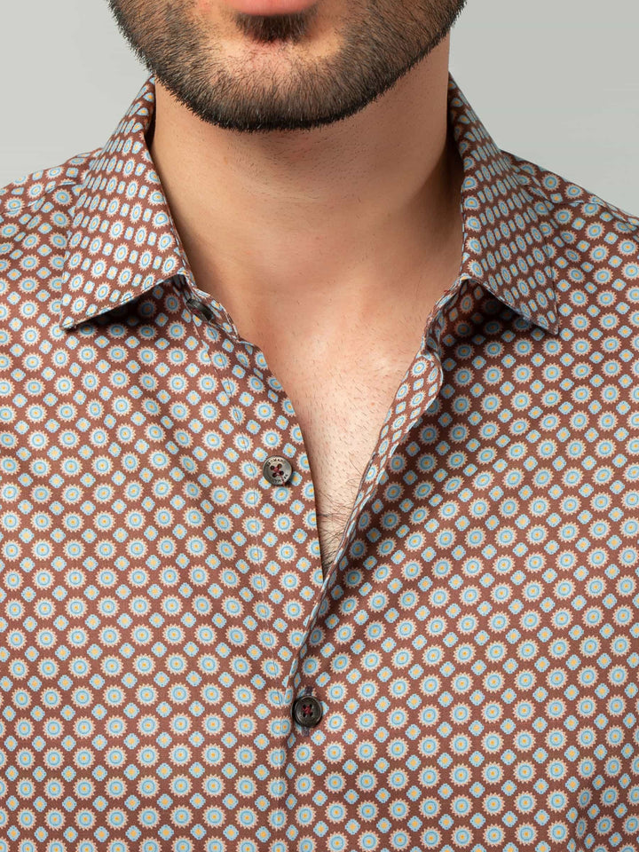 Brown Motif Printed Shirt Brumano Pakistan