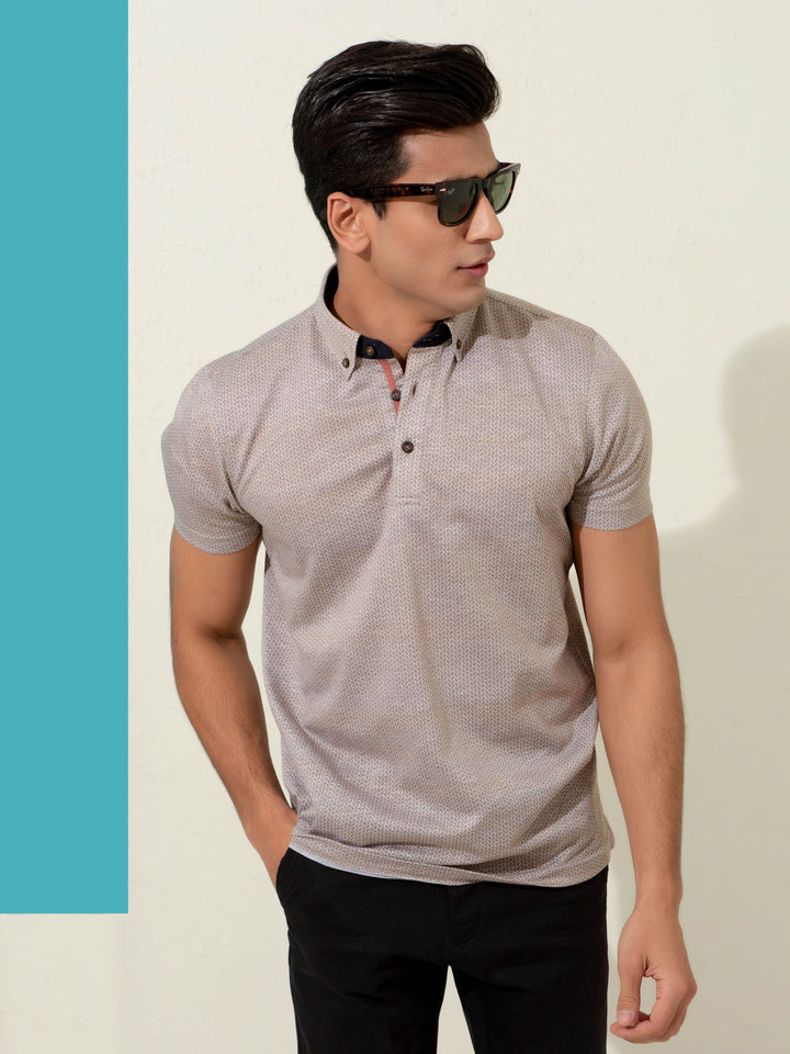 Brown Printed Mercerized Polo Brumano Pakistan
