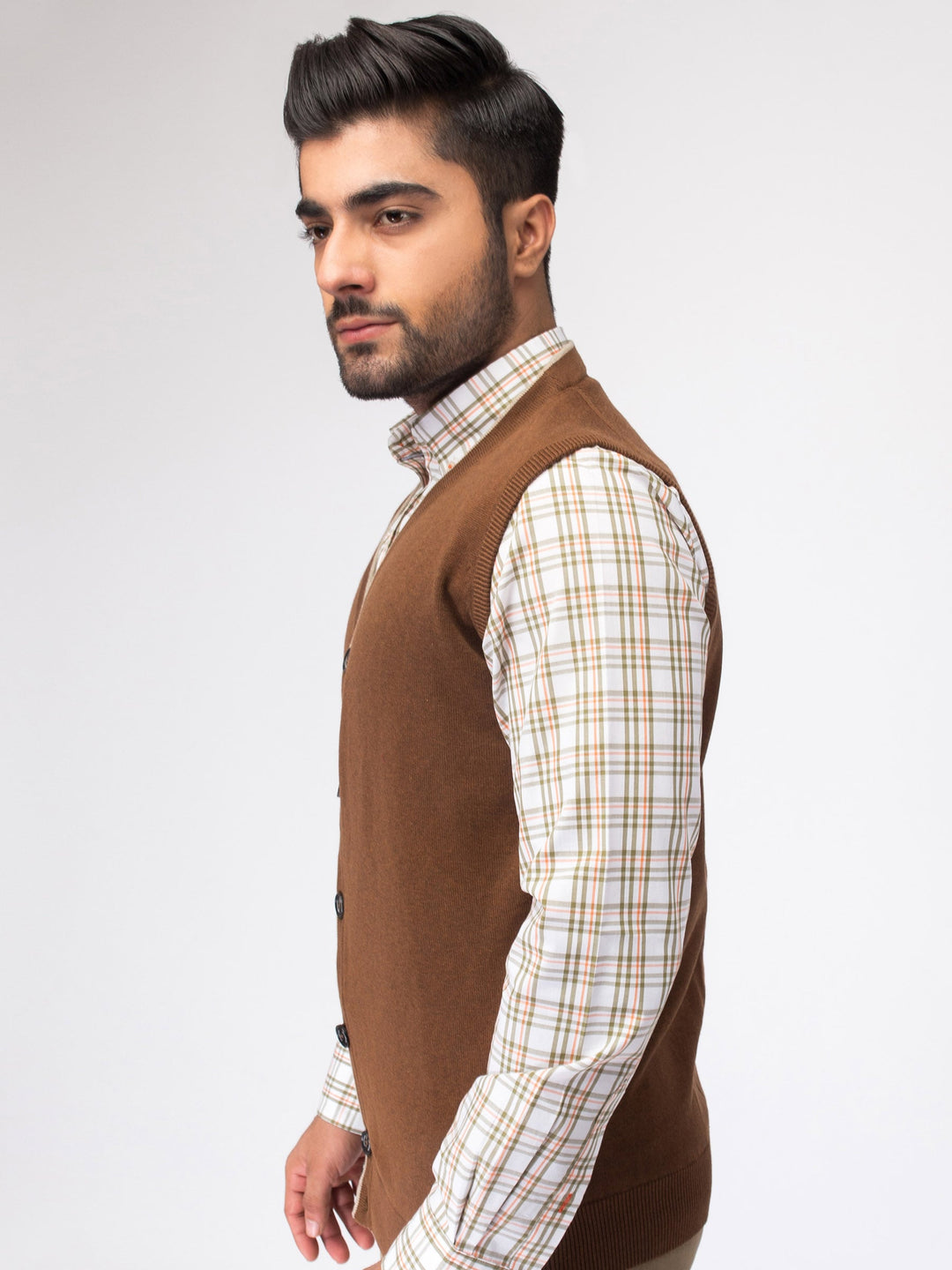Brown Sleeveless Cardigan With Detailing