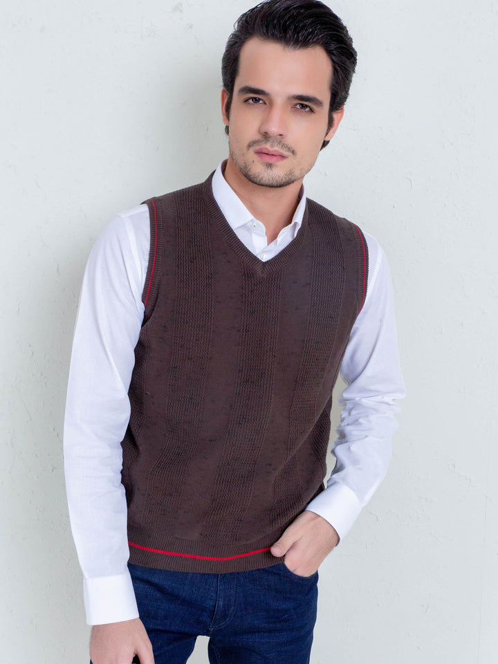 Brown Textured Sleeveless Sweater Brumano Pakistan