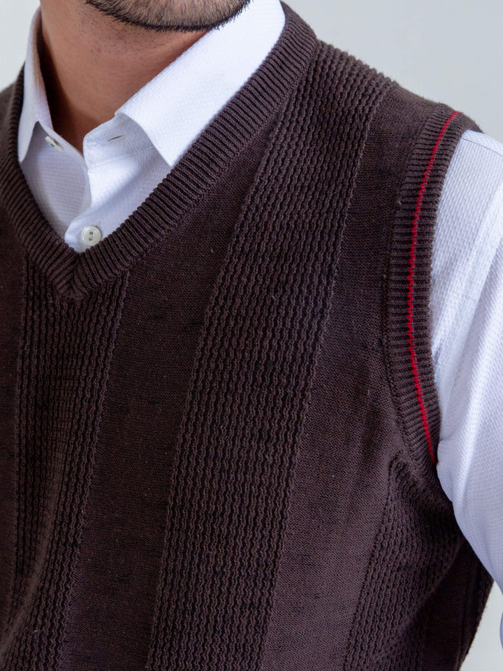 Brown Textured Sleeveless Sweater Brumano Pakistan