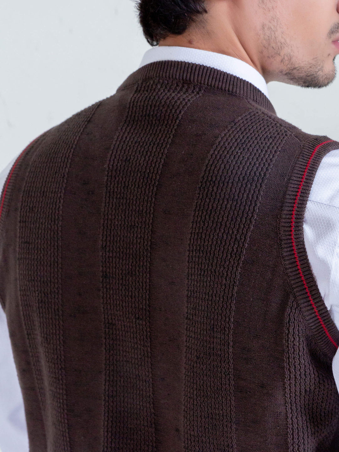 Brown Textured Sleeveless Sweater Brumano Pakistan