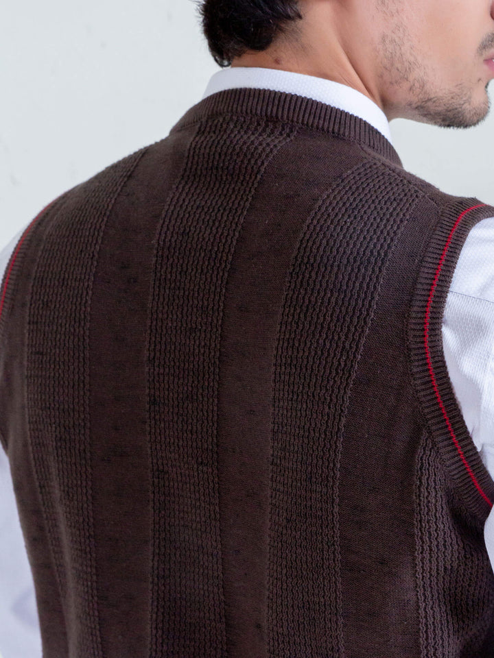 Brown Textured Sleeveless Sweater Brumano Pakistan