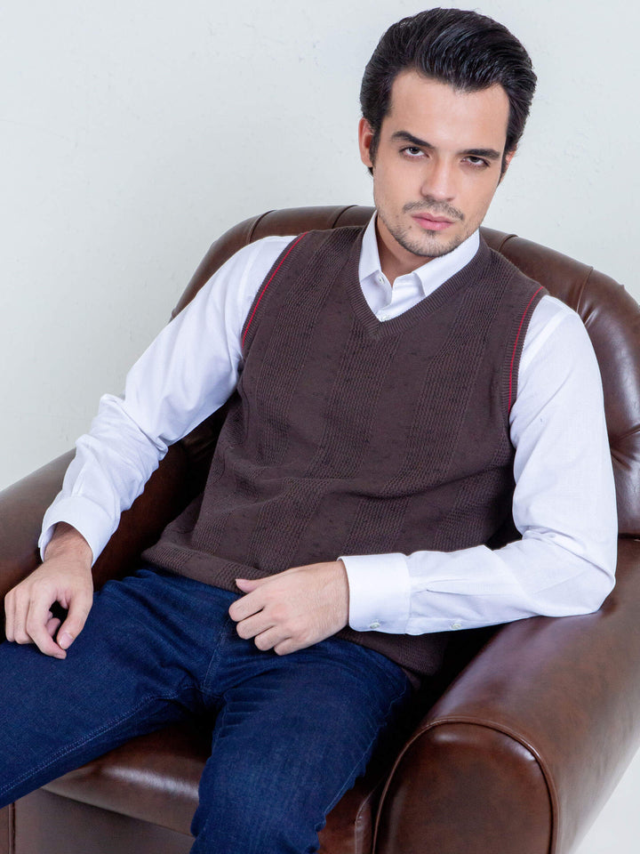 Brown Textured Sleeveless Sweater Brumano Pakistan