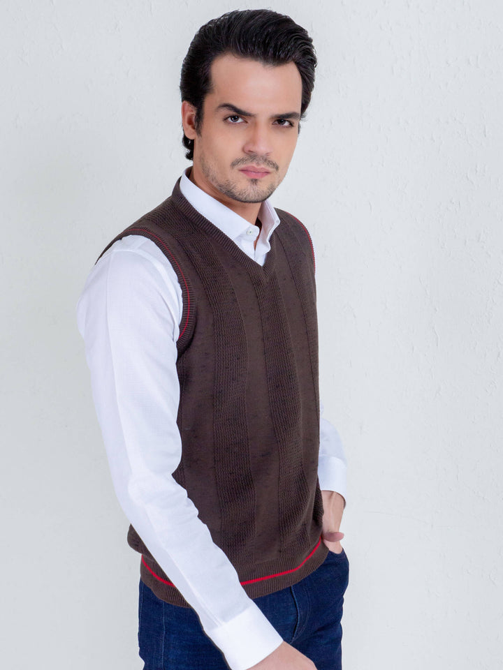 Brown Textured Sleeveless Sweater Brumano Pakistan