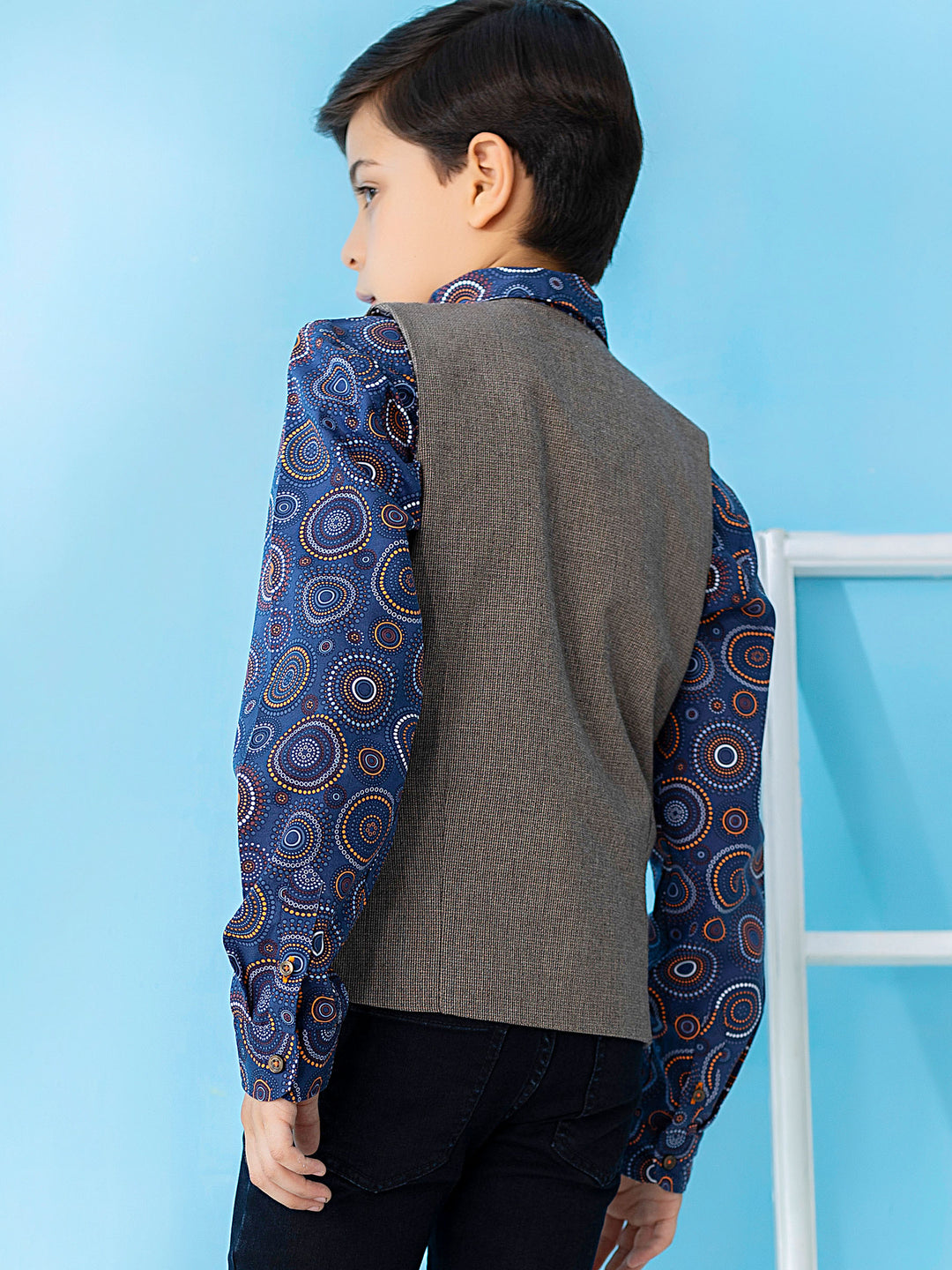 Brown Textured Suit Vest With Bow Brumano Pakistan