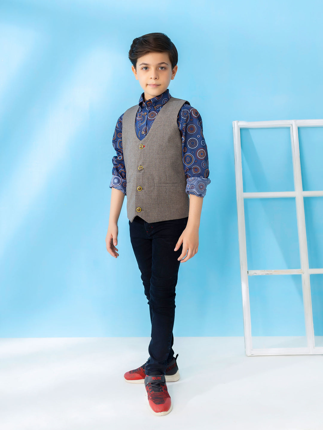 Brown Textured Suit Vest With Bow Brumano Pakistan