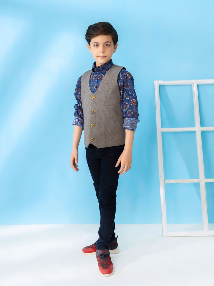 Brown Textured Suit Vest With Bow Brumano Pakistan