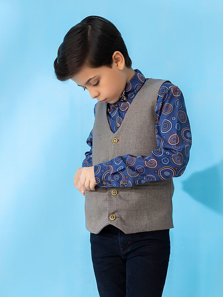 Brown Textured Suit Vest With Bow Brumano Pakistan