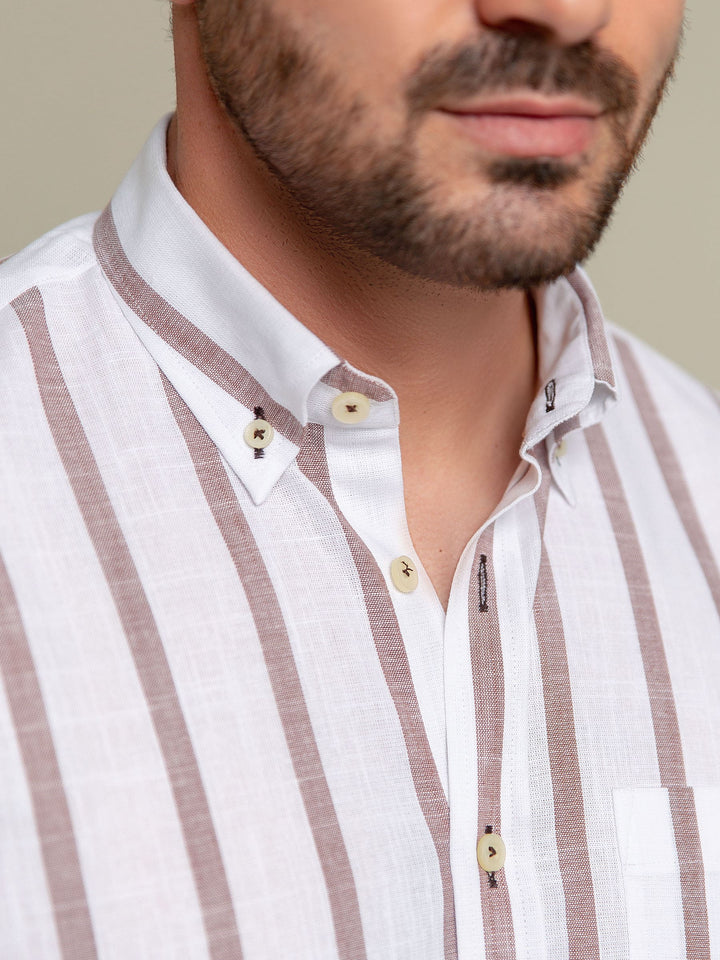 Brown & White Striped Half Sleeve Shirt Brumano Pakistan