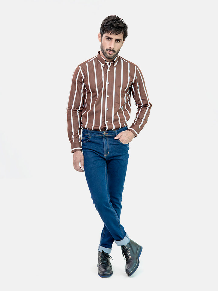 Brown Bold Striped Button Down Shirt Brumano Pakistan