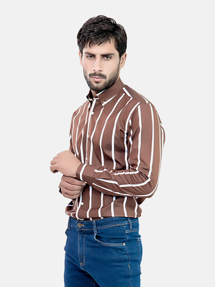 Brown Bold Striped Button Down Shirt Brumano Pakistan