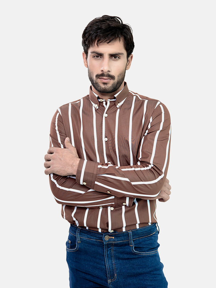 Brown Bold Striped Button Down Shirt Brumano Pakistan