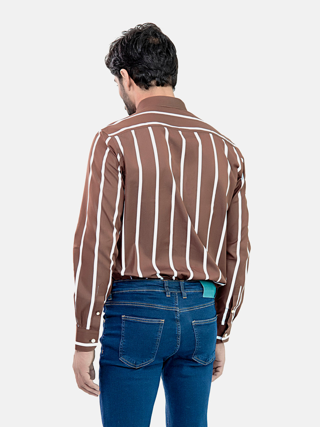 Brown Bold Striped Button Down Shirt Brumano Pakistan