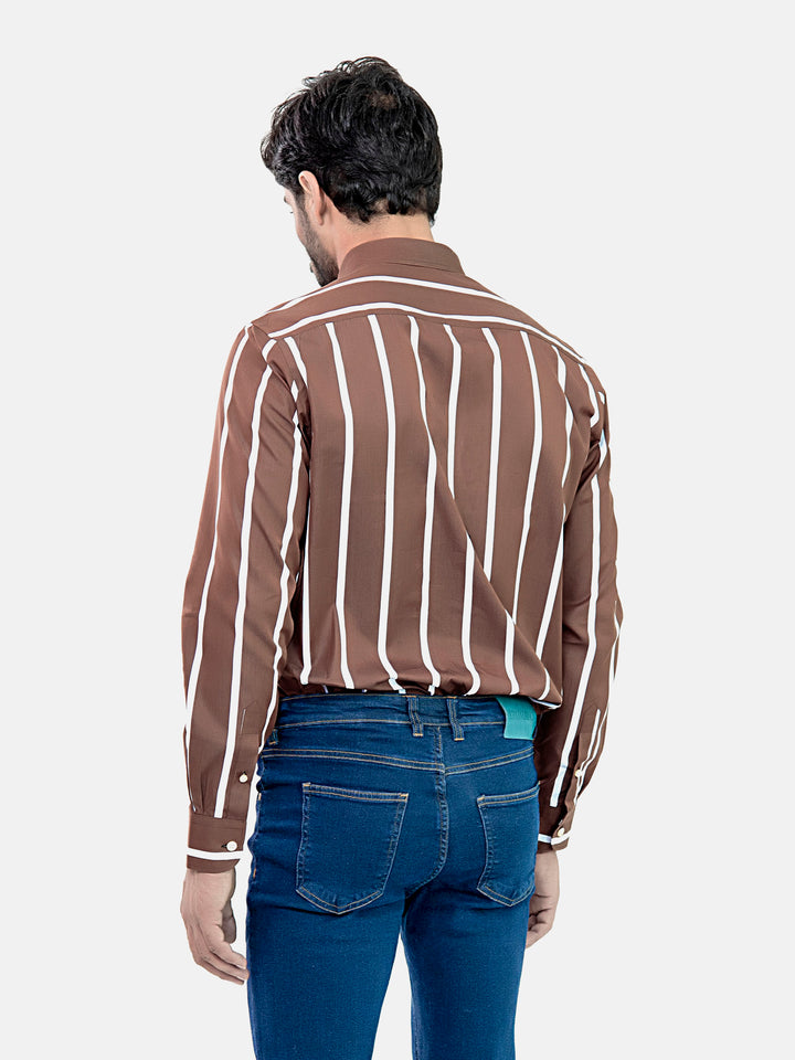 Brown Bold Striped Button Down Shirt Brumano Pakistan